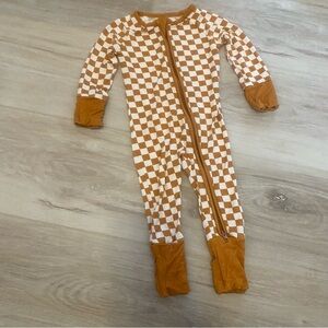 Checkered Brown and White Baby Bamboo sleeper 0-3mo